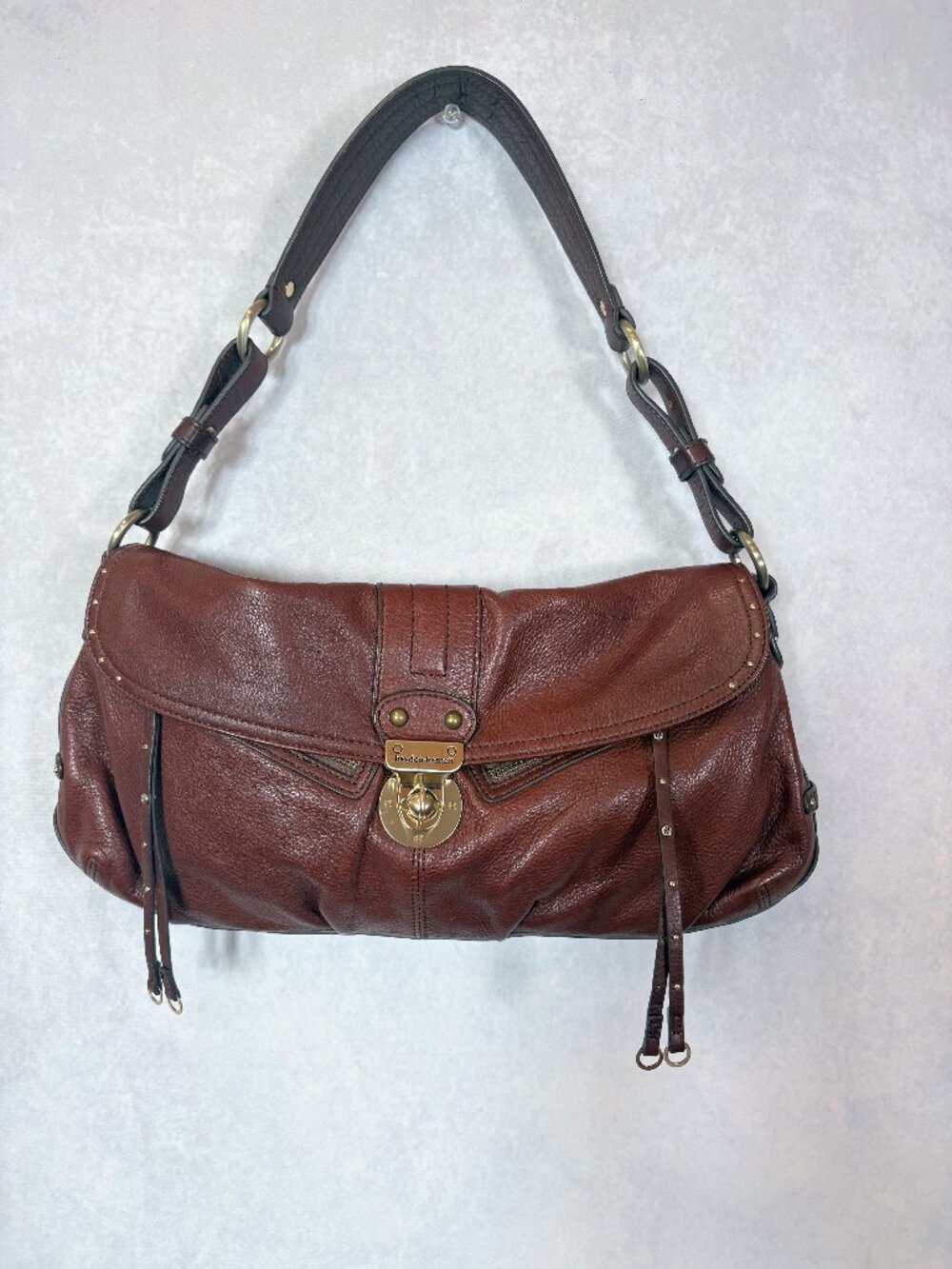 Hayden Harnett Lorca Turnlock Shoulder Bag Genuine Leather Burgundy Brown